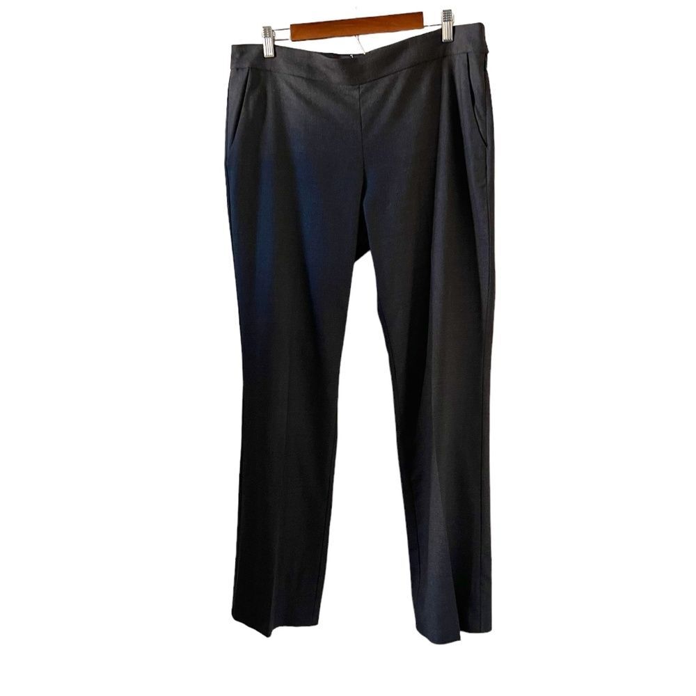 Eileen Fisher Wool Straight Leg Side Zip Trouser In Charcoal Gray Size 12